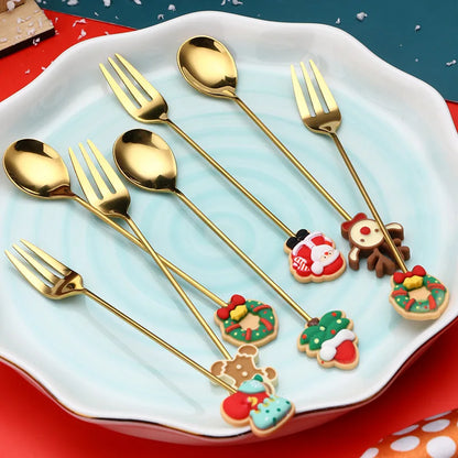 Christmas Spoons Set Xmas Elk Biscuit Man