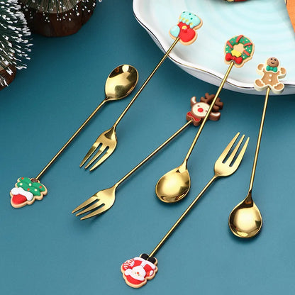 Christmas Spoons Set Xmas Elk Biscuit Man